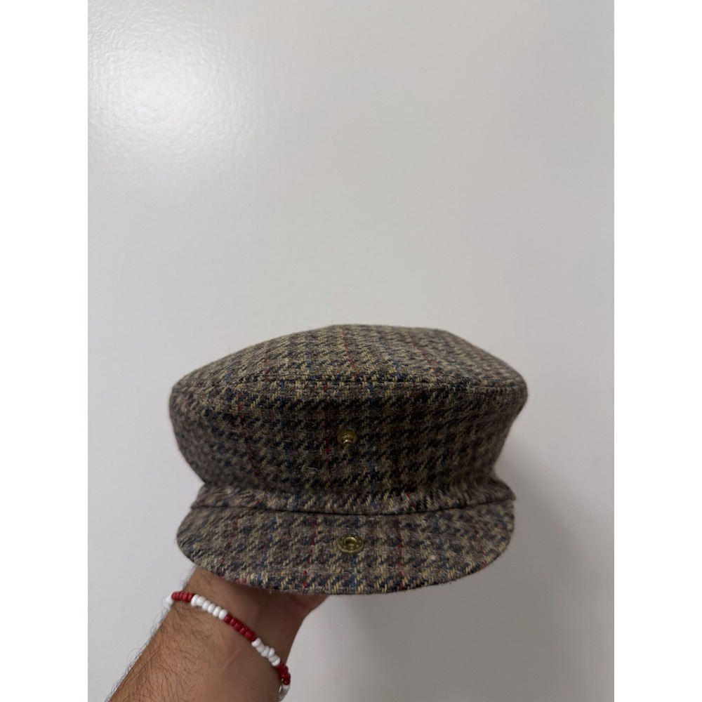 Vintage 70s Newsboy Cap Wool Brown Tweed Snap Front Adult One Size USA